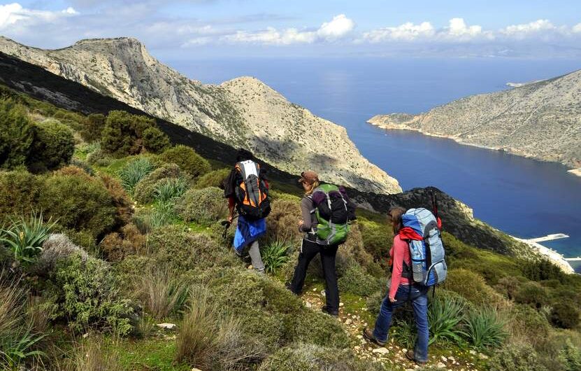 Hikers on a trail in Sifnos