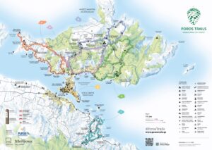Map side of the Poros trails network leaflet
